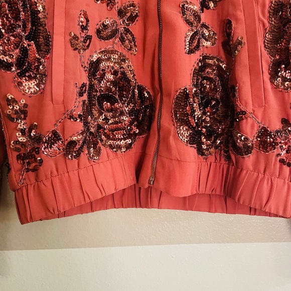Endless Rose Coral  Bomber Jacket with Floral Design - Picture 4 of 16